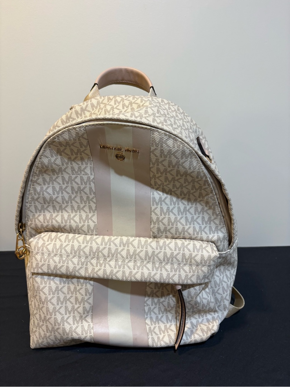 Michael Kors Cream and Soft Pink Logo Stripe Backpack